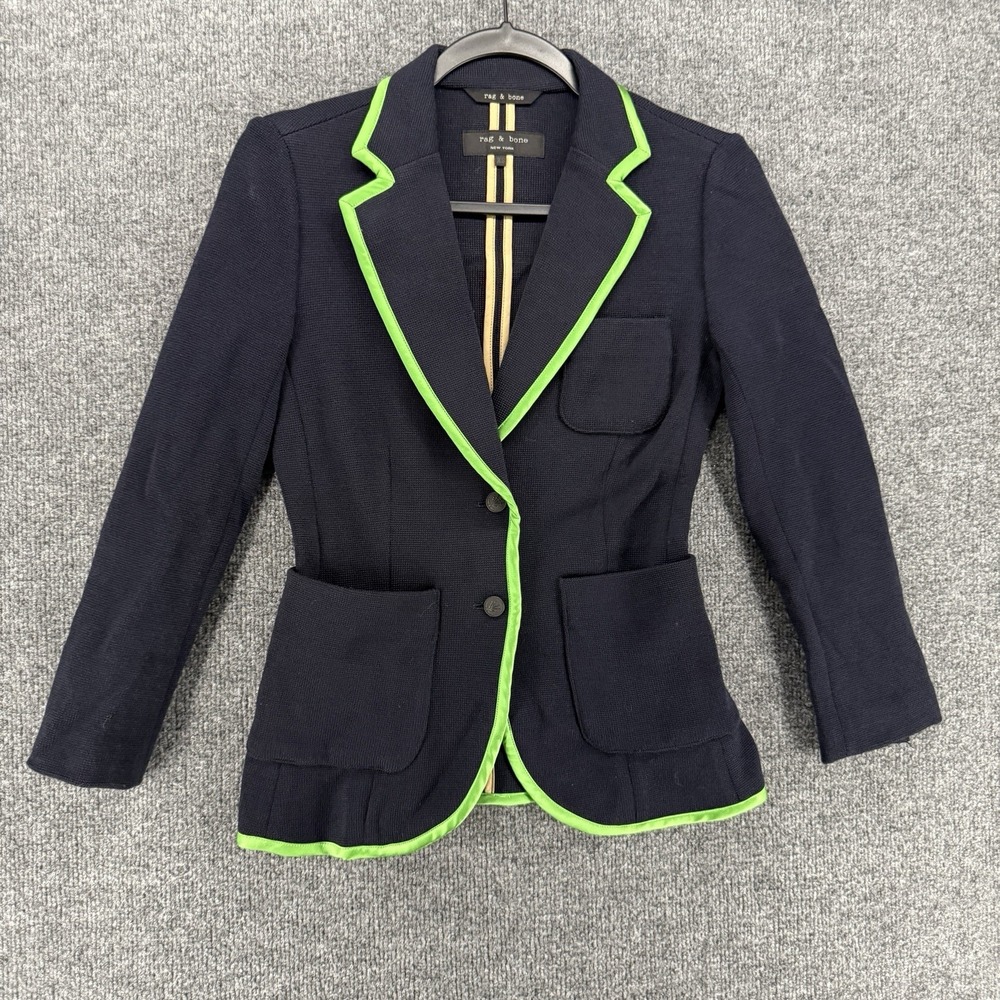 Rag & Bone Blazer Jacket Womens XS Blue Merino Wool Button Up Academia Preppy